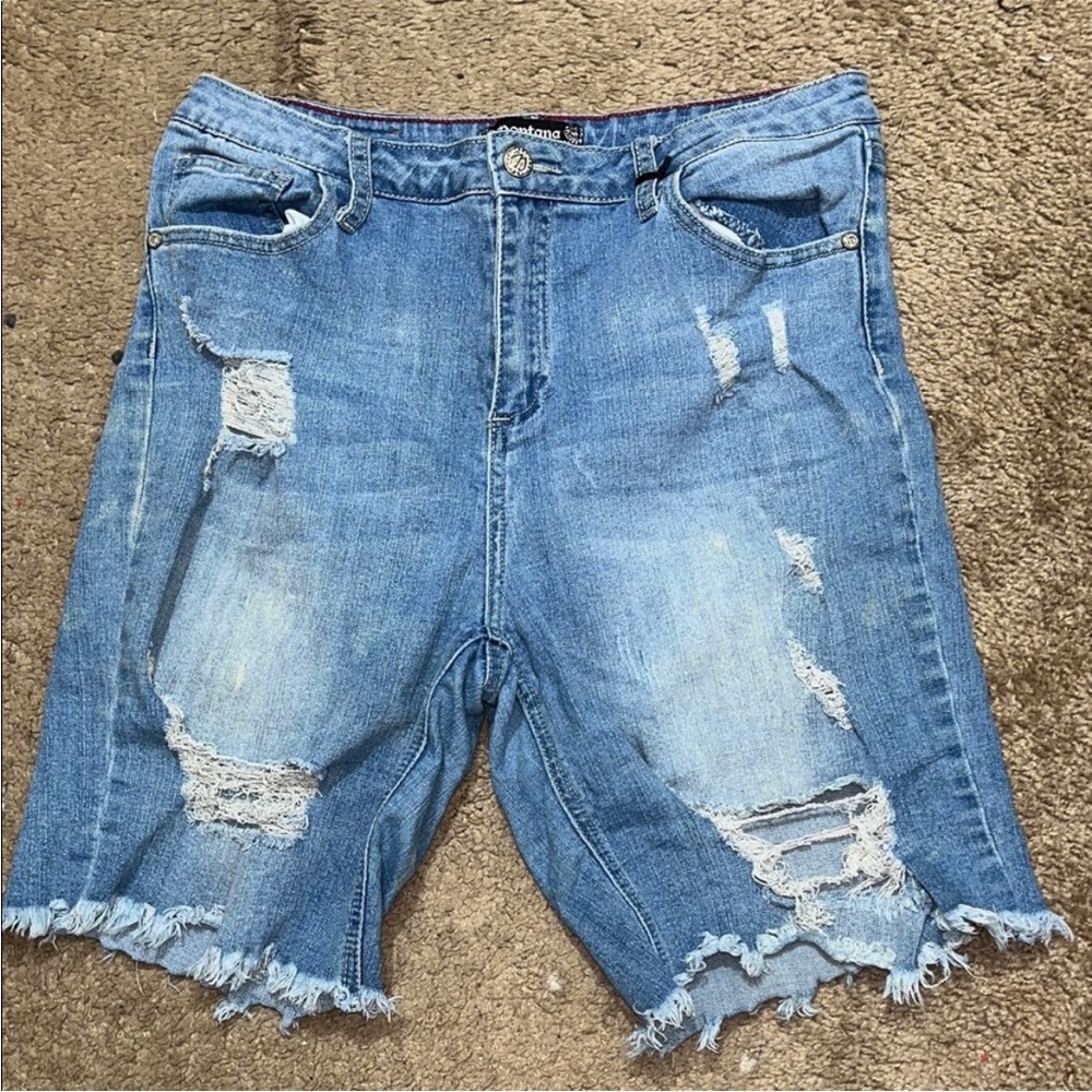Distressed Blue Jean Shorts